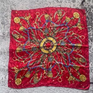 Elegant Red and Gold Scarf with Ornate Design 100% silk made in Italy